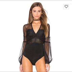 Revolve Bardot Black Long Sleeve Bodysuit